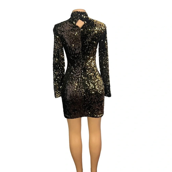 Milly Sequin Gold Turtleneck Mini Dress - Picture 10 of 11